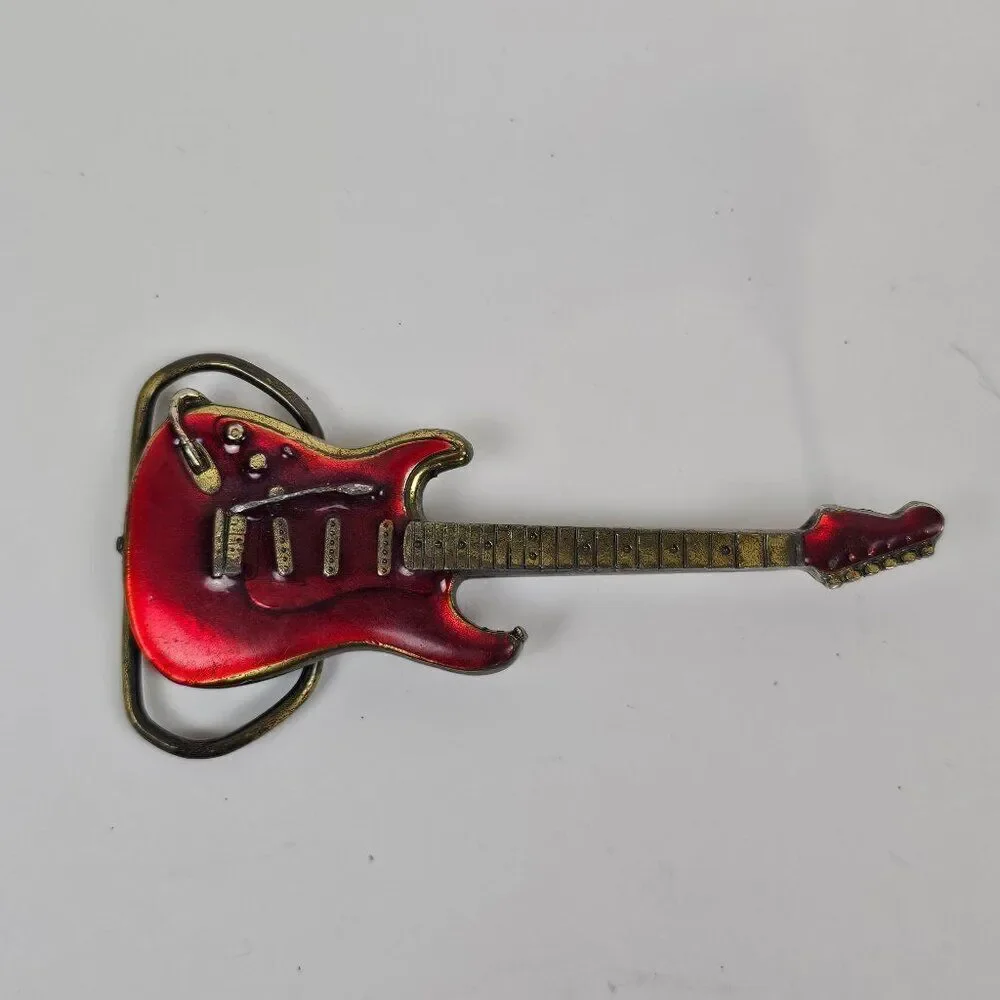 Belt Buckle Electric Guitar Red Enamel VTG 80s The Great American Buckle Company